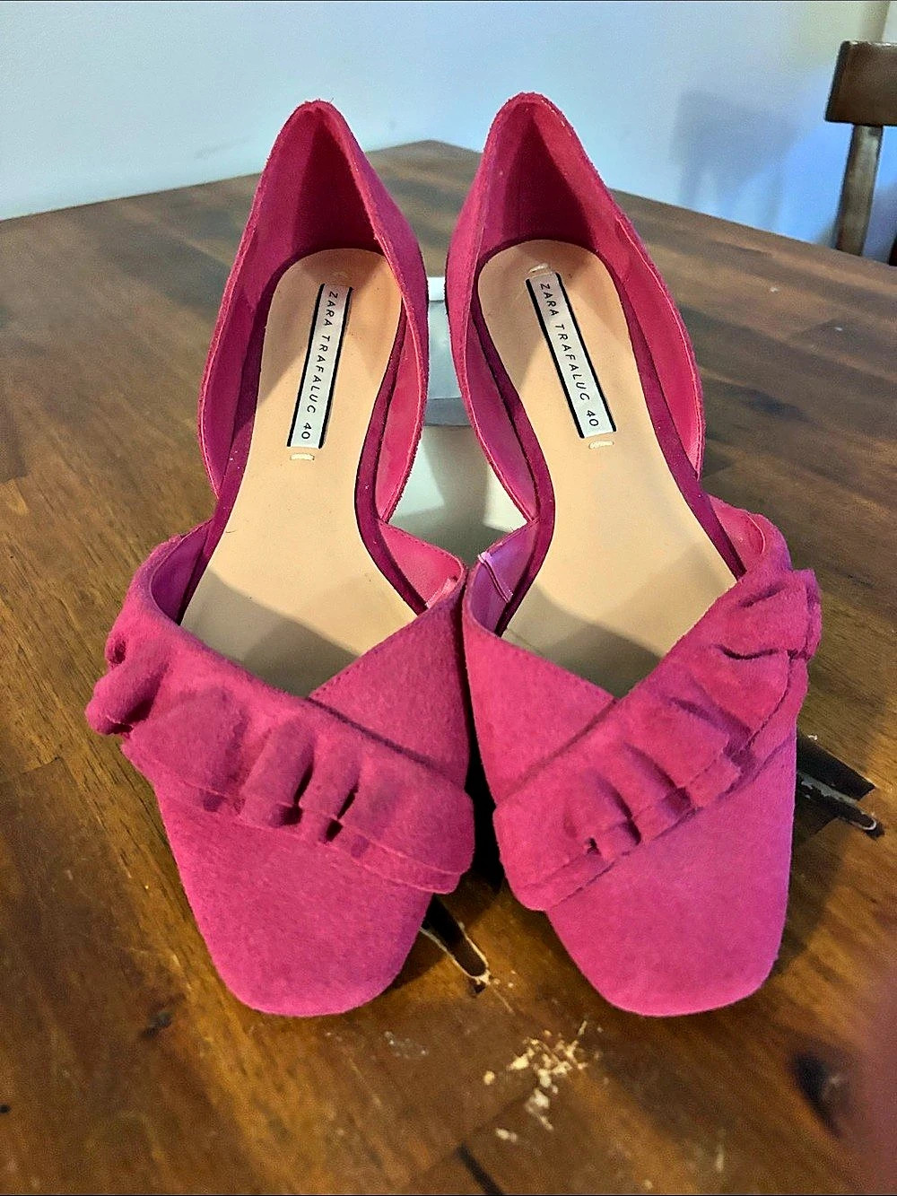 Zara Trafaluc Ruffled Wedge Flats Vibrant Barbie Pink EU 40